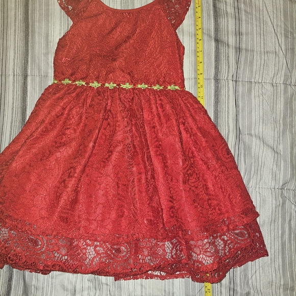 Laura Ashley Girls Red Lace Fit & Flare Dress Size 6 Floral Bow Accents - Picture 11 of 12